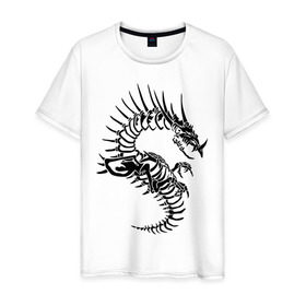 Мужская футболка хлопок с принтом Костяной дракон (скелет) в Санкт-Петербурге, 100% хлопок | прямой крой, круглый вырез горловины, длина до линии бедер, слегка спущенное плечо. | скелет