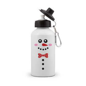 Бутылка спортивная с принтом Позитивный снеговичек в Санкт-Петербурге, металл | емкость — 500 мл, в комплекте две пластиковые крышки и карабин для крепления | новый год | позитивный снеговичек | снег | снеговие | улыбка
