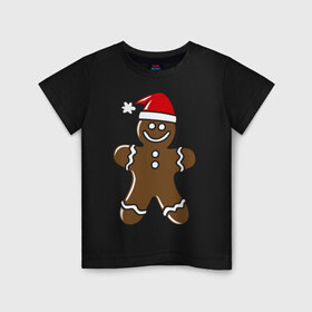 Детская футболка хлопок с принтом Печенька в Санкт-Петербурге, 100% хлопок | круглый вырез горловины, полуприлегающий силуэт, длина до линии бедер | новый год | печенька | человечик | шапка
