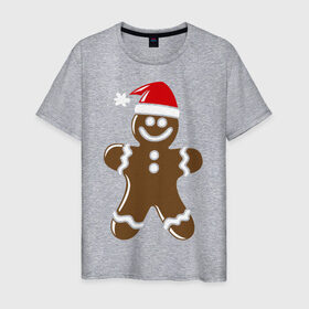 Мужская футболка хлопок с принтом Печенька в Санкт-Петербурге, 100% хлопок | прямой крой, круглый вырез горловины, длина до линии бедер, слегка спущенное плечо. | новый год | печенька | человечик | шапка