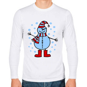 Мужской лонгслив хлопок с принтом Веселый снеговик в Санкт-Петербурге, 100% хлопок |  | веселый снеговик | зима | новый год | снег | снеговик | снежинки