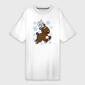 Платье-футболка хлопок с принтом Олень и снежинки. в Санкт-Петербурге,  |  | новогодние подарки | новый год | олененок | олень | подарок на новый год | снежинки