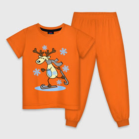 Детская пижама хлопок с принтом Олень на лыжах. в Санкт-Петербурге, 100% хлопок |  брюки и футболка прямого кроя, без карманов, на брюках мягкая резинка на поясе и по низу штанин
 | лыжи | новогодние подарки | новый год | олененок | олень | подарок на новый год