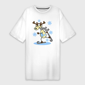 Платье-футболка хлопок с принтом Олень на лыжах. в Санкт-Петербурге,  |  | лыжи | новогодние подарки | новый год | олененок | олень | подарок на новый год