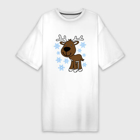 Платье-футболка хлопок с принтом Олень в снегу. в Санкт-Петербурге,  |  | новогодний подарок | новый год | олень | с новым годом | снег | снежинки
