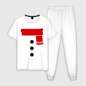 Мужская пижама хлопок с принтом Снеговик, пуговицы и шарф в Санкт-Петербурге, 100% хлопок | брюки и футболка прямого кроя, без карманов, на брюках мягкая резинка на поясе и по низу штанин
 | новогодние подарки | новогодний подарок | новый год | снег | снеговик | шарф