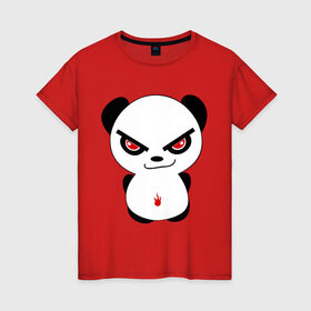 Женская футболка хлопок с принтом Злая панда в Санкт-Петербурге, 100% хлопок | прямой крой, круглый вырез горловины, длина до линии бедер, слегка спущенное плечо | Тематика изображения на принте: панда