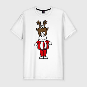 Мужская футболка премиум с принтом Олень в Санкт-Петербурге, 92% хлопок, 8% лайкра | приталенный силуэт, круглый вырез ворота, длина до линии бедра, короткий рукав | merry christmas | новогодние подарки | новогодний подарок | олененок | олень | подарок | рождество