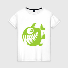 Женская футболка хлопок с принтом Рыба в Санкт-Петербурге, 100% хлопок | прямой крой, круглый вырез горловины, длина до линии бедер, слегка спущенное плечо | пиранья | рыба | рыбеха | рыбина | рыбка