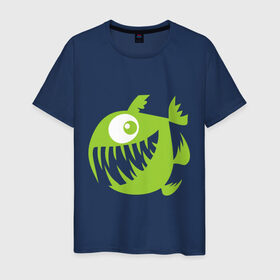 Мужская футболка хлопок с принтом Рыба в Санкт-Петербурге, 100% хлопок | прямой крой, круглый вырез горловины, длина до линии бедер, слегка спущенное плечо. | Тематика изображения на принте: пиранья | рыба | рыбеха | рыбина | рыбка