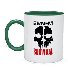 Кружка двухцветная с принтом Eminem - Survival в Санкт-Петербурге, керамика | объем — 330 мл, диаметр — 80 мм. Цветная ручка и кайма сверху, в некоторых цветах — вся внутренняя часть | eminem   survival | gangsta | gansta | hip | hip hop | hop | media | rap | survival выживание | еп | рэп | рэпчина | хип | хип хоп | хоп | эминем