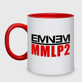 Кружка двухцветная с принтом Eminem MMLP2 в Санкт-Петербурге, керамика | объем — 330 мл, диаметр — 80 мм. Цветная ручка и кайма сверху, в некоторых цветах — вся внутренняя часть | eminem   survival | eminem mmlp2 | gangsta | gansta | hip | hip hop | hop | rap | survival выживание | еп | рэп | рэпчина | хип | хип хоп | хоп | эминем