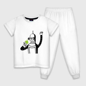 Детская пижама хлопок с принтом Бендер и яблоко в Санкт-Петербурге, 100% хлопок |  брюки и футболка прямого кроя, без карманов, на брюках мягкая резинка на поясе и по низу штанин
 | bender | futurama fans | futurama t shirt | newtop | robot | toplanding | uturama | бендер | бендер и яблоко | выше нос | мультики | мультфильмы | робот | фрукт | футурама