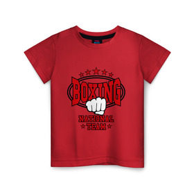 Детская футболка хлопок с принтом Boxing national team в Санкт-Петербурге, 100% хлопок | круглый вырез горловины, полуприлегающий силуэт, длина до линии бедер | Тематика изображения на принте: кикбоксинг