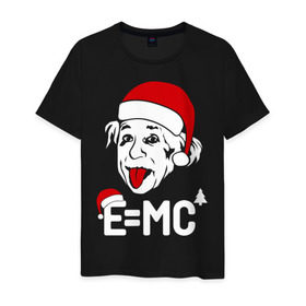 Мужская футболка хлопок с принтом Альберт Эйнштейн - формула нового года в Санкт-Петербурге, 100% хлопок | прямой крой, круглый вырез горловины, длина до линии бедер, слегка спущенное плечо. | santa | альберт эйнштейн   формула нового года | емс | клаус | санта | санта клаус | эйнштейн