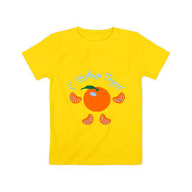 Детская футболка хлопок с принтом С Новым Годом (мандарин) в Санкт-Петербурге, 100% хлопок | круглый вырез горловины, полуприлегающий силуэт, длина до линии бедер | 