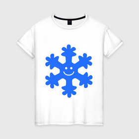 Женская футболка хлопок с принтом Веселая снежинка в Санкт-Петербурге, 100% хлопок | прямой крой, круглый вырез горловины, длина до линии бедер, слегка спущенное плечо | веселая снежинка | идеи подарков | новый год 2014 | смайл