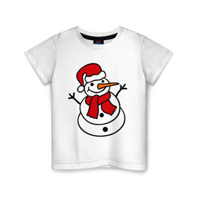 Детская футболка хлопок с принтом Снеговик в Санкт-Петербурге, 100% хлопок | круглый вырез горловины, полуприлегающий силуэт, длина до линии бедер | 2014 | веселый снеговик | зима | снег | снеговик | снеговикновый год | снежинки