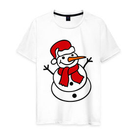 Мужская футболка хлопок с принтом Снеговик в Санкт-Петербурге, 100% хлопок | прямой крой, круглый вырез горловины, длина до линии бедер, слегка спущенное плечо. | 2014 | веселый снеговик | зима | снег | снеговик | снеговикновый год | снежинки
