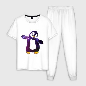Мужская пижама хлопок с принтом Пингвин просто космос в Санкт-Петербурге, 100% хлопок | брюки и футболка прямого кроя, без карманов, на брюках мягкая резинка на поясе и по низу штанин
 | пингвин