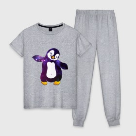 Женская пижама хлопок с принтом Пингвин просто космос в Санкт-Петербурге, 100% хлопок | брюки и футболка прямого кроя, без карманов, на брюках мягкая резинка на поясе и по низу штанин | пингвин