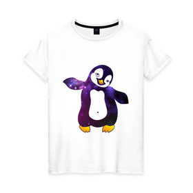 Женская футболка хлопок с принтом Пингвин просто космос в Санкт-Петербурге, 100% хлопок | прямой крой, круглый вырез горловины, длина до линии бедер, слегка спущенное плечо | пингвин