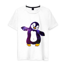 Мужская футболка хлопок с принтом Пингвин просто космос в Санкт-Петербурге, 100% хлопок | прямой крой, круглый вырез горловины, длина до линии бедер, слегка спущенное плечо. | пингвин