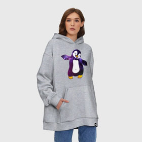 Худи SuperOversize хлопок с принтом Пингвин просто космос в Санкт-Петербурге, 70% хлопок, 30% полиэстер, мягкий начес внутри | карман-кенгуру, эластичная резинка на манжетах и по нижней кромке, двухслойный капюшон
 | Тематика изображения на принте: пингвин