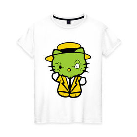 Женская футболка хлопок с принтом Kitty Mask в Санкт-Петербурге, 100% хлопок | прямой крой, круглый вырез горловины, длина до линии бедер, слегка спущенное плечо | kitty mask | зеленая кошка | кошки | маска