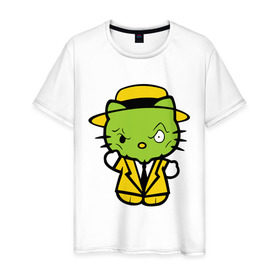 Мужская футболка хлопок с принтом Kitty Mask в Санкт-Петербурге, 100% хлопок | прямой крой, круглый вырез горловины, длина до линии бедер, слегка спущенное плечо. | kitty mask | зеленая кошка | кошки | маска
