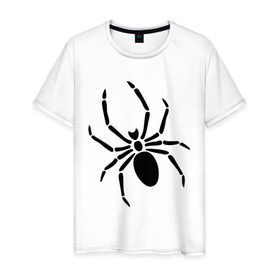 Мужская футболка хлопок с принтом Страшный паук в Санкт-Петербурге, 100% хлопок | прямой крой, круглый вырез горловины, длина до линии бедер, слегка спущенное плечо. | Тематика изображения на принте: насекомые | паук | паук на спине | страшный паук | тарантул