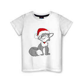 Детская футболка хлопок с принтом Новогодний Лисёнок в Санкт-Петербурге, 100% хлопок | круглый вырез горловины, полуприлегающий силуэт, длина до линии бедер | happy | new year | в шапке | лис | рождество