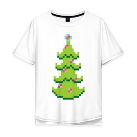Мужская футболка хлопок Oversize с принтом Пиксельная елка в Санкт-Петербурге, 100% хлопок | свободный крой, круглый ворот, “спинка” длиннее передней части | 8 bit | елочка | ель | новогодняя елка | пиксели | пиксельный | с новым годом | с рождеством