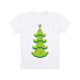 Детская футболка хлопок с принтом Пиксельная елка в Санкт-Петербурге, 100% хлопок | круглый вырез горловины, полуприлегающий силуэт, длина до линии бедер | 8 bit | елочка | ель | новогодняя елка | пиксели | пиксельный | с новым годом | с рождеством