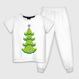 Детская пижама хлопок с принтом Пиксельная елка в Санкт-Петербурге, 100% хлопок |  брюки и футболка прямого кроя, без карманов, на брюках мягкая резинка на поясе и по низу штанин
 | 8 bit | елочка | ель | новогодняя елка | пиксели | пиксельный | с новым годом | с рождеством