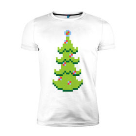 Мужская футболка премиум с принтом Пиксельная елка в Санкт-Петербурге, 92% хлопок, 8% лайкра | приталенный силуэт, круглый вырез ворота, длина до линии бедра, короткий рукав | 8 bit | елочка | ель | новогодняя елка | пиксели | пиксельный | с новым годом | с рождеством