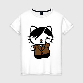 Женская футболка хлопок с принтом Kitty Hitler в Санкт-Петербурге, 100% хлопок | прямой крой, круглый вырез горловины, длина до линии бедер, слегка спущенное плечо | kitty hitler | кошки | прикольные картинки