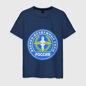 Мужская футболка хлопок с принтом ВВС в Санкт-Петербурге, 100% хлопок | прямой крой, круглый вырез горловины, длина до линии бедер, слегка спущенное плечо. | армейские | ввс | военно   воздушные силы | россия | силовые структуры