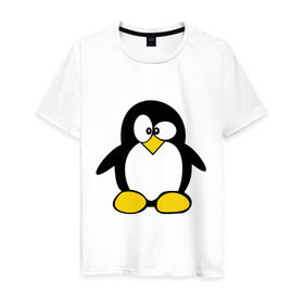 Мужская футболка хлопок с принтом Пингвин в Санкт-Петербурге, 100% хлопок | прямой крой, круглый вырез горловины, длина до линии бедер, слегка спущенное плечо. | пингвин