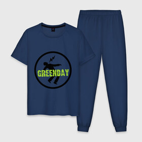 Мужская пижама хлопок с принтом Green Day Circle в Санкт-Петербурге, 100% хлопок | брюки и футболка прямого кроя, без карманов, на брюках мягкая резинка на поясе и по низу штанин
 | green day circle | зеленый день | музыка | рок