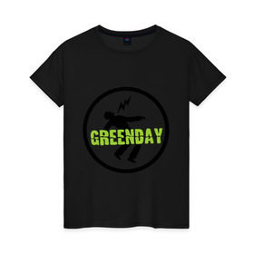 Женская футболка хлопок с принтом Green Day Circle в Санкт-Петербурге, 100% хлопок | прямой крой, круглый вырез горловины, длина до линии бедер, слегка спущенное плечо | green day circle | зеленый день | музыка | рок