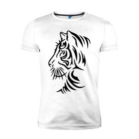 Мужская футболка премиум с принтом Тигр тату в Санкт-Петербурге, 92% хлопок, 8% лайкра | приталенный силуэт, круглый вырез ворота, длина до линии бедра, короткий рукав | татуировки