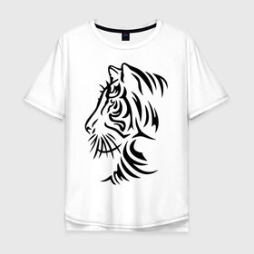 Мужская футболка хлопок Oversize с принтом Тигр тату в Санкт-Петербурге, 100% хлопок | свободный крой, круглый ворот, “спинка” длиннее передней части | татуировки