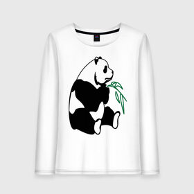 Женский лонгслив хлопок с принтом Панда и бамбук в Санкт-Петербурге, 100% хлопок |  | бамбук | животные | панда ест бамбук | панда и бамбук