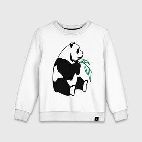 Детский свитшот хлопок с принтом Панда и бамбук в Санкт-Петербурге, 100% хлопок | круглый вырез горловины, эластичные манжеты, пояс и воротник | бамбук | животные | панда ест бамбук | панда и бамбук