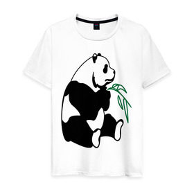 Мужская футболка хлопок с принтом Панда и бамбук в Санкт-Петербурге, 100% хлопок | прямой крой, круглый вырез горловины, длина до линии бедер, слегка спущенное плечо. | бамбук | животные | панда ест бамбук | панда и бамбук