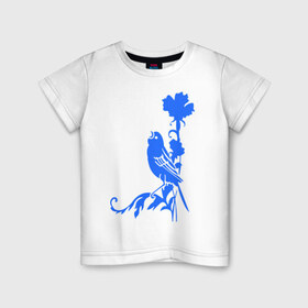 Детская футболка хлопок с принтом Птичка на цветочке в Санкт-Петербурге, 100% хлопок | круглый вырез горловины, полуприлегающий силуэт, длина до линии бедер | птичка | птичка на цветочке | птичка поет | сад | соловей