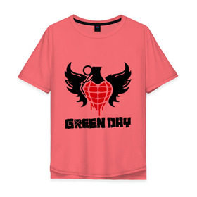 Мужская футболка хлопок Oversize с принтом Green Day Wings в Санкт-Петербурге, 100% хлопок | свободный крой, круглый ворот, “спинка” длиннее передней части | Тематика изображения на принте: green day | green day wings | green day граната | heavy metal | metal | rock | trash metal | альтернатива | граната | грин дэй | квартет | метал | рок | рок группа | рок группы | трэш метал | хеви метал