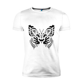 Мужская футболка премиум с принтом Тигровая бабочка в Санкт-Петербурге, 92% хлопок, 8% лайкра | приталенный силуэт, круглый вырез ворота, длина до линии бедра, короткий рукав | Тематика изображения на принте: животные | иллюзия | полет мотылька | прикольные картинки | тигровая бабочка