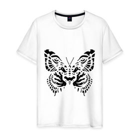 Мужская футболка хлопок с принтом Тигровая бабочка в Санкт-Петербурге, 100% хлопок | прямой крой, круглый вырез горловины, длина до линии бедер, слегка спущенное плечо. | животные | иллюзия | полет мотылька | прикольные картинки | тигровая бабочка